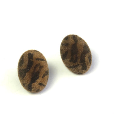 Tiger Striped Velvet Flocked Oval Lucite Stud Earrings