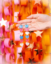 Load image into Gallery viewer, Layered Heart Blue Pink White Pride Earrings