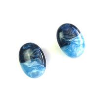 Load image into Gallery viewer, Navy &amp; Aqua Aura Enamel Oval Button Stud Earrings