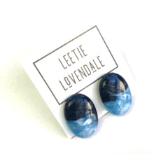 Load image into Gallery viewer, Navy &amp; Aqua Aura Enamel Oval Button Stud Earrings