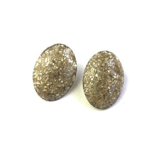 Load image into Gallery viewer, Pewter Silver Glitter Oval Button Studs