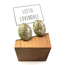 Load image into Gallery viewer, Pewter Silver Glitter Oval Button Studs