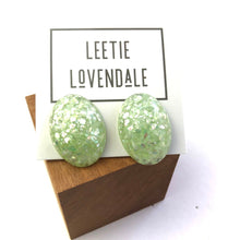 Load image into Gallery viewer, Mint Metallic Glitter Oval Button Studs