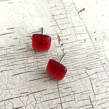Load image into Gallery viewer, Ruby Red Transparent Flat Square Stud Earrings