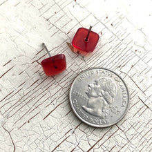 Load image into Gallery viewer, Ruby Red Transparent Flat Square Stud Earrings