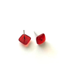 Load image into Gallery viewer, Ruby Red Transparent Flat Square Stud Earrings