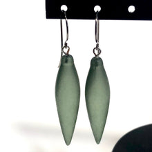 Load image into Gallery viewer, Muted Green Frosted Plumb-Bob Spike Drop Earrings