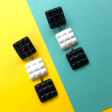 Load image into Gallery viewer, Black &amp; White Waffle Retro Statement Earrings