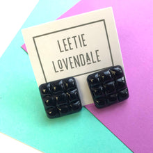 Load image into Gallery viewer, Black Waffle Square Stud Earrings