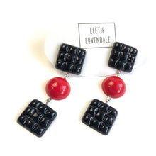 Load image into Gallery viewer, Black &amp; Red Waffle Retro Statement Earrings