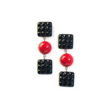 Load image into Gallery viewer, Black &amp; Red Waffle Retro Statement Earrings