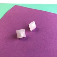 Load image into Gallery viewer, White Moonglow Beveled Square Stud Earrings
