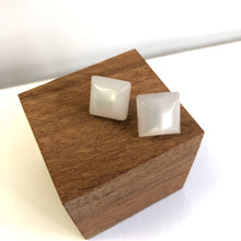 Load image into Gallery viewer, White Moonglow Beveled Square Stud Earrings