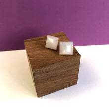 Load image into Gallery viewer, White Moonglow Beveled Square Stud Earrings