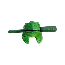 Load image into Gallery viewer, 2&quot; Wooden Musical Frog - Green Leaf Design (Percussion Instrument)