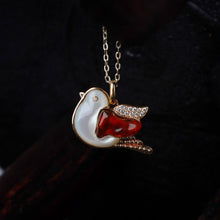 Load image into Gallery viewer, The Fat Pigeon - Fire Opal Diamond Pendant 18K Yellow Gold Adorable Bird Necklace