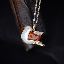 Load image into Gallery viewer, The Fat Pigeon - Fire Opal Diamond Pendant 18K Yellow Gold Adorable Bird Necklace