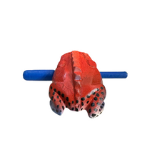 Load image into Gallery viewer, 3" Wooden Musical Frog - Red Dart Design (Percussion Instrument)