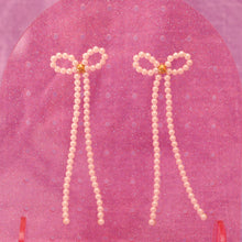 Load image into Gallery viewer, Petite Beaded Pearl Bow Earrings