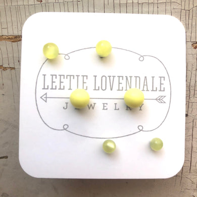 Three Yellow Tiny Stud Earrings Set