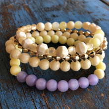 Load image into Gallery viewer, Cream &amp; Lilac and Golds Stack &amp; Stretch Bracelets Set *