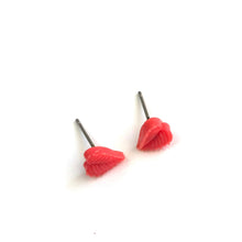 Load image into Gallery viewer, Bright Coral Serrated Leaf Stud Earrings