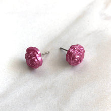 Load image into Gallery viewer, Pearly Deep Pink Rose Button Stud Earrings