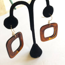 Load image into Gallery viewer, Tortoise Deco Square Donut Drop Earrings