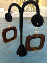 Load image into Gallery viewer, Tortoise Deco Square Donut Drop Earrings