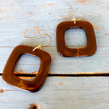 Load image into Gallery viewer, Tortoise Deco Square Donut Drop Earrings