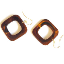 Load image into Gallery viewer, Tortoise Deco Square Donut Drop Earrings