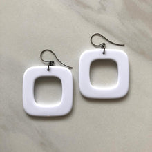 Load image into Gallery viewer, White Deco Square Donut Drop Earrings