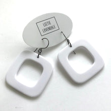 Load image into Gallery viewer, White Deco Square Donut Drop Earrings