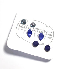 Load image into Gallery viewer, Blue Ombre' Vintage Lucite Tiny Studs Set | 3 Pair of Tonal Earrings