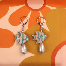 Load image into Gallery viewer, Glass Beaded Blue Fishy Friend Earrings