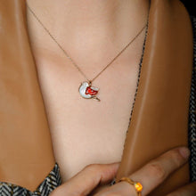 Load image into Gallery viewer, The Fat Pigeon - Fire Opal Diamond Pendant 18K Yellow Gold Adorable Bird Necklace