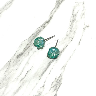 Seafoam Carved Lucite Rose Stud Earrings