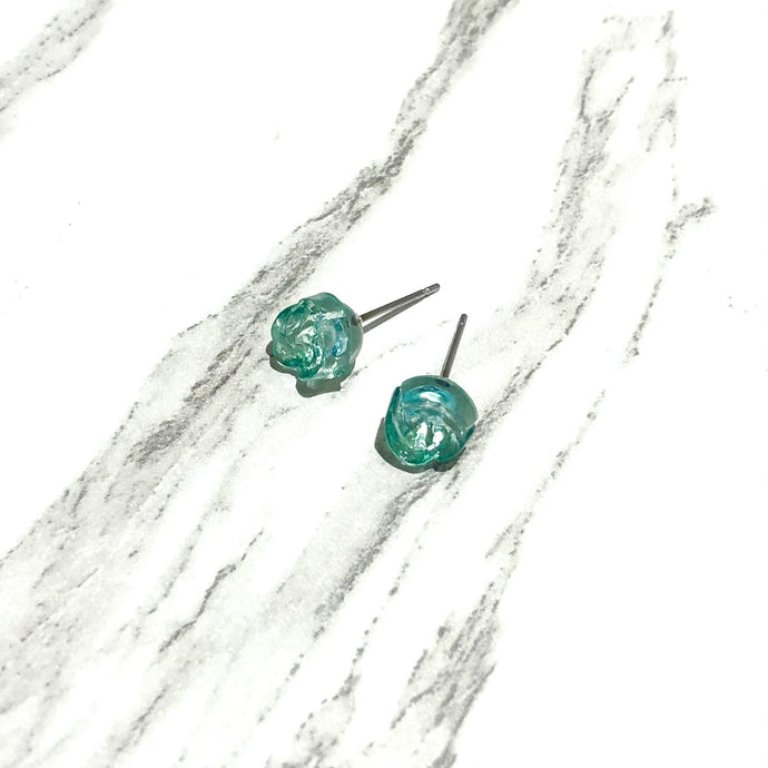 Seafoam Carved Lucite Rose Stud Earrings