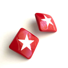 Load image into Gallery viewer, Red &amp; White Square Star Stud Earrings