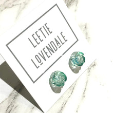 Load image into Gallery viewer, Seafoam Carved Lucite Rose Stud Earrings