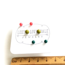 Load image into Gallery viewer, Olive Emerald &amp; Coral Tiny Studs Set
