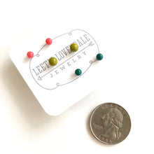 Load image into Gallery viewer, Olive Emerald &amp; Coral Tiny Studs Set