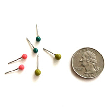 Load image into Gallery viewer, Olive Emerald &amp; Coral Tiny Studs Set