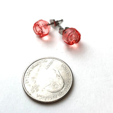 Load image into Gallery viewer, Coral Carved Lucite Rose Stud Earrings