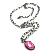 Load image into Gallery viewer, Pink Shine-On Patina'ed Oval Gun Metal Layering Necklace