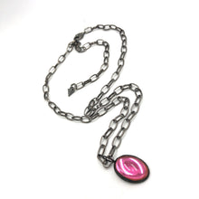 Load image into Gallery viewer, Pink Shine-On Patina'ed Oval Gun Metal Layering Necklace