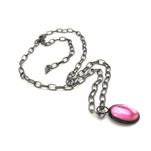 Load image into Gallery viewer, Pink Shine-On Patina'ed Oval Gun Metal Layering Necklace