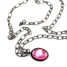 Load image into Gallery viewer, Pink Shine-On Patina'ed Oval Gun Metal Layering Necklace