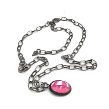Load image into Gallery viewer, Pink Shine-On Patina'ed Oval Gun Metal Layering Necklace