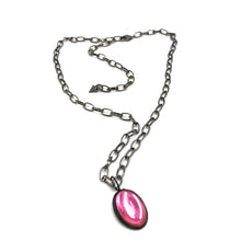 Load image into Gallery viewer, Pink Shine-On Patina'ed Oval Gun Metal Layering Necklace